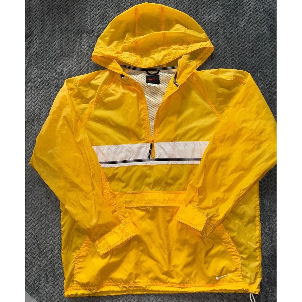 Nike Anorak Jacket Men's Yellow Pullover Hood Rain Sailing y2k Vintage Sz L
